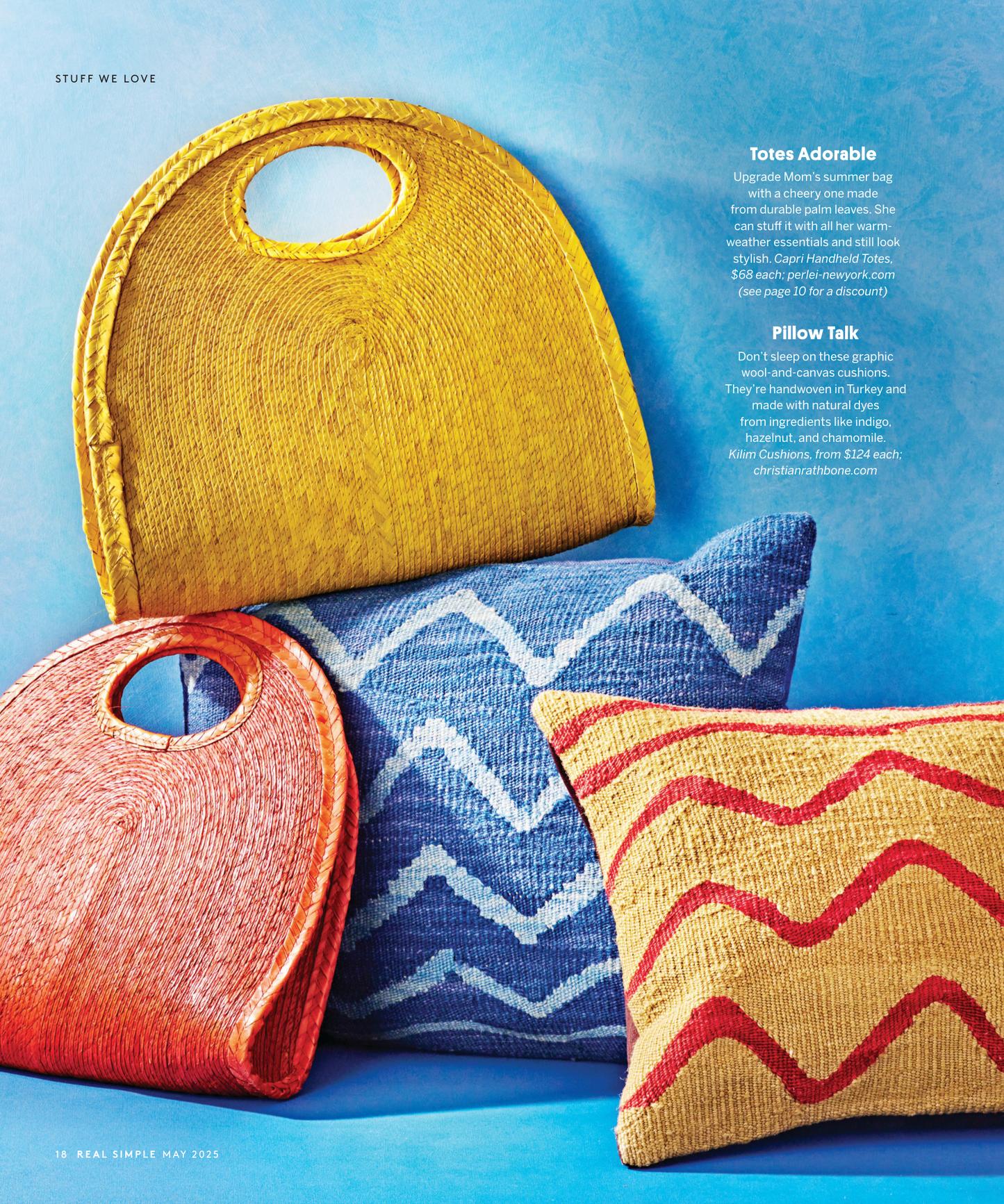 Capri Handheld Straw Totes in yellow and orange in Real Simple magazine's gift guide.